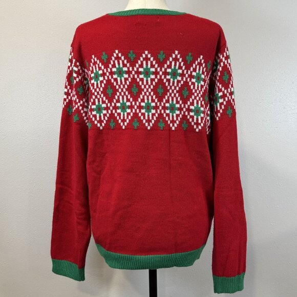 Festive Cow Holiday Christmas Sweater Size 2XL Red Blue Ugly Xmas Knit Pullover - Picture 2 of 15